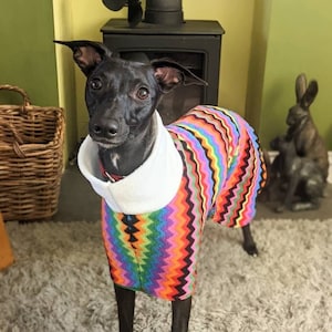 Reversible Whippet Fleece Coat- Zigzag/Various Colour Reverse . Made to order.