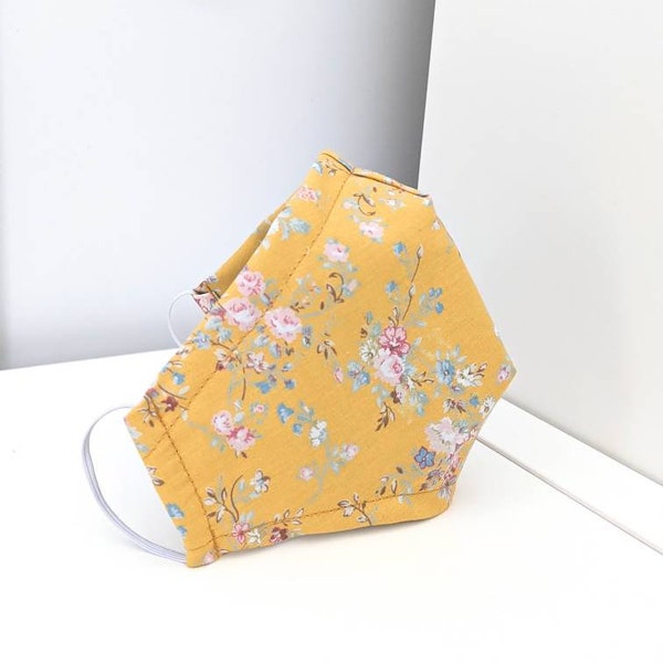 Face Mask - Mustard Floral 3ply fabric