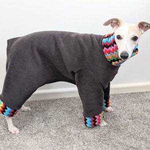 Charcoal with Zigzag Whippet onesie/pyjamas made to order
