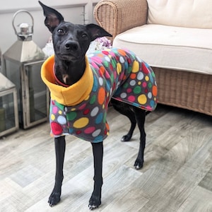 Reversible Whippet Fleece Coat - Grey Spot/Various Colour Reverse . Made to order.