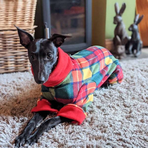 Roter Tartan Whippet Strampelanzug auf Bestellung