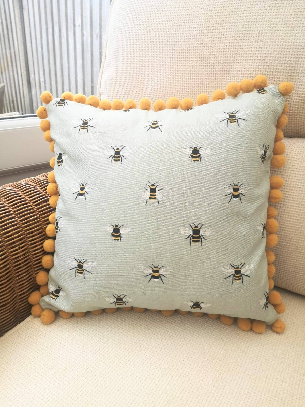 Sophie Allport Bee 16 inch cushion with pompom or piped trim. Etsy
