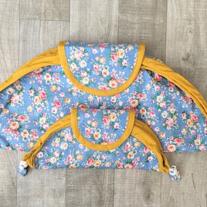 Lay flat makeup/skin care bag (Standard & Handbag Sizes) - Yellow and blue floral