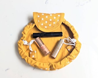 Lay flat makeup/skin care bag (standard or handbag size)- Mustard Star