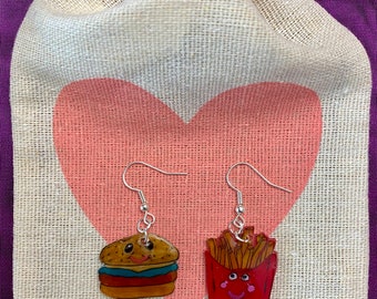 Kawaii Cheeseburger & Fries Dangle Earrings