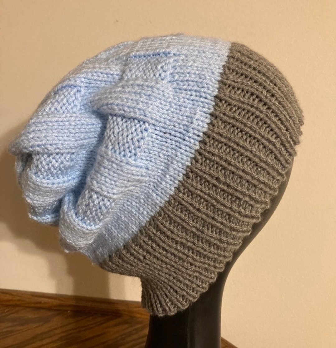 Ice Blue and Grey Winter Slouch Hat Etsy