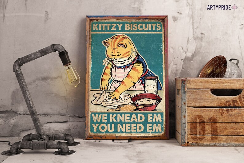 Kitty Biscuits Poster You Need Em We Knead Em Cat Poster Etsy