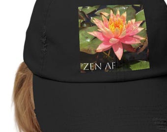Zen AF Distressed Dad Hat: Pink Lotus, Spiritual Humor