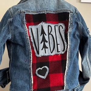 Upcycled Denim Jacket. Nature-Inspired, Cutout Design with cozy fleece inserts  (Women XSMALL) Denim, Jean Jacket, nature, earthy vibes