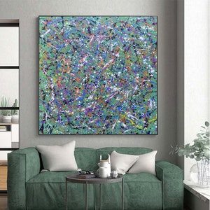 Jackson Pollock style Green Abstract painting ,Oversize Painting, Original Large Canvas Painting ,Hand Made Wall Art ,Acrylic Painting