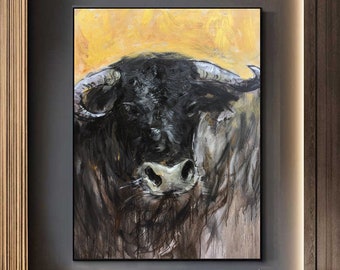 Bull,Buffalo painting ,Oversize Painting, Animal Art ,Original Large Canvas Painting, Hand Made Wall Art ,Acrylic Painting