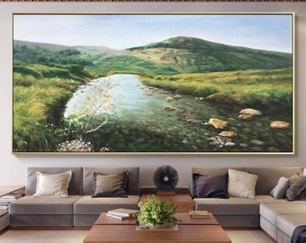 Pintura de paisaje, pintura de gran tamaño, pintura original de lienzo grande, arte de pared hecho a mano, pintura de sala de estar, pintura al óleo, L005