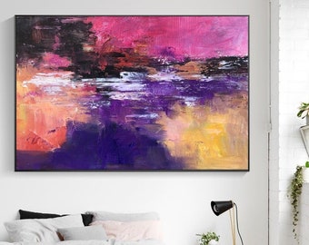 Original Large Canvas Painting ,Purple Pink Abstract painting ,Modern Art Oversize Painting,Hand Made Wall Art