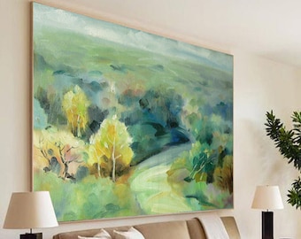 Pintura de paisaje, pintura de gran tamaño, pintura original de lienzo grande, arte de pared hecho a mano, pintura de sala de estar, pintura al óleo, L028