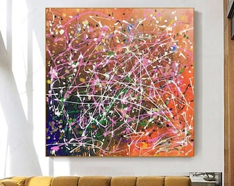 Jackson Pollock style Abstract painting ,Oversize Painting, Original Large Canvas Painting ,Hand Made Wall Art ,Acrylic Painting,JA01