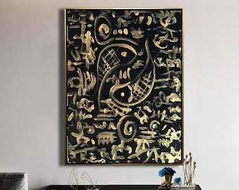 Arte moderno Pintura abstracta de oro negro, pintura original de lienzo grande, pintura de gran tamaño, arte de pared hecho a mano, pintura acrílica