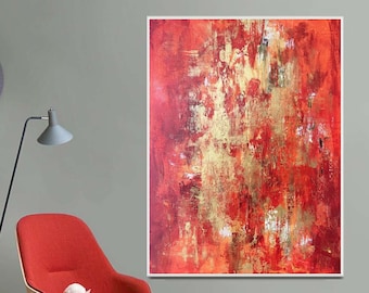 Red Gold Abstract painting, Oversize Painting ,Modern Art, Original Large Canvas Painting, Hand Made Wall Art ,Acrylic Painting