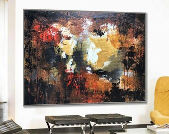Gold Rot Schwarz Abstraktes Gemälde, Oversize Gemälde, Moderne Kunst, Original großes Leinwandgemälde, handgemachte Wandkunst, Acrylgemälde