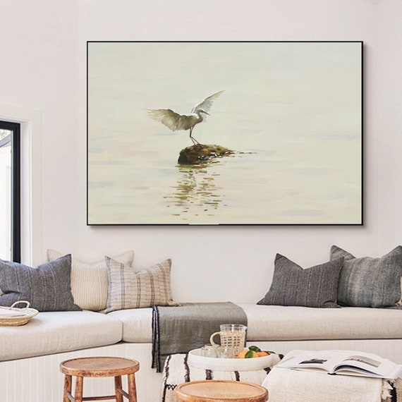 Egret painting Oversize Painting Modern Art Original Large Canvas Painting, Hand Made Wall Art ,oil Painting,Acrylic Painting,E005