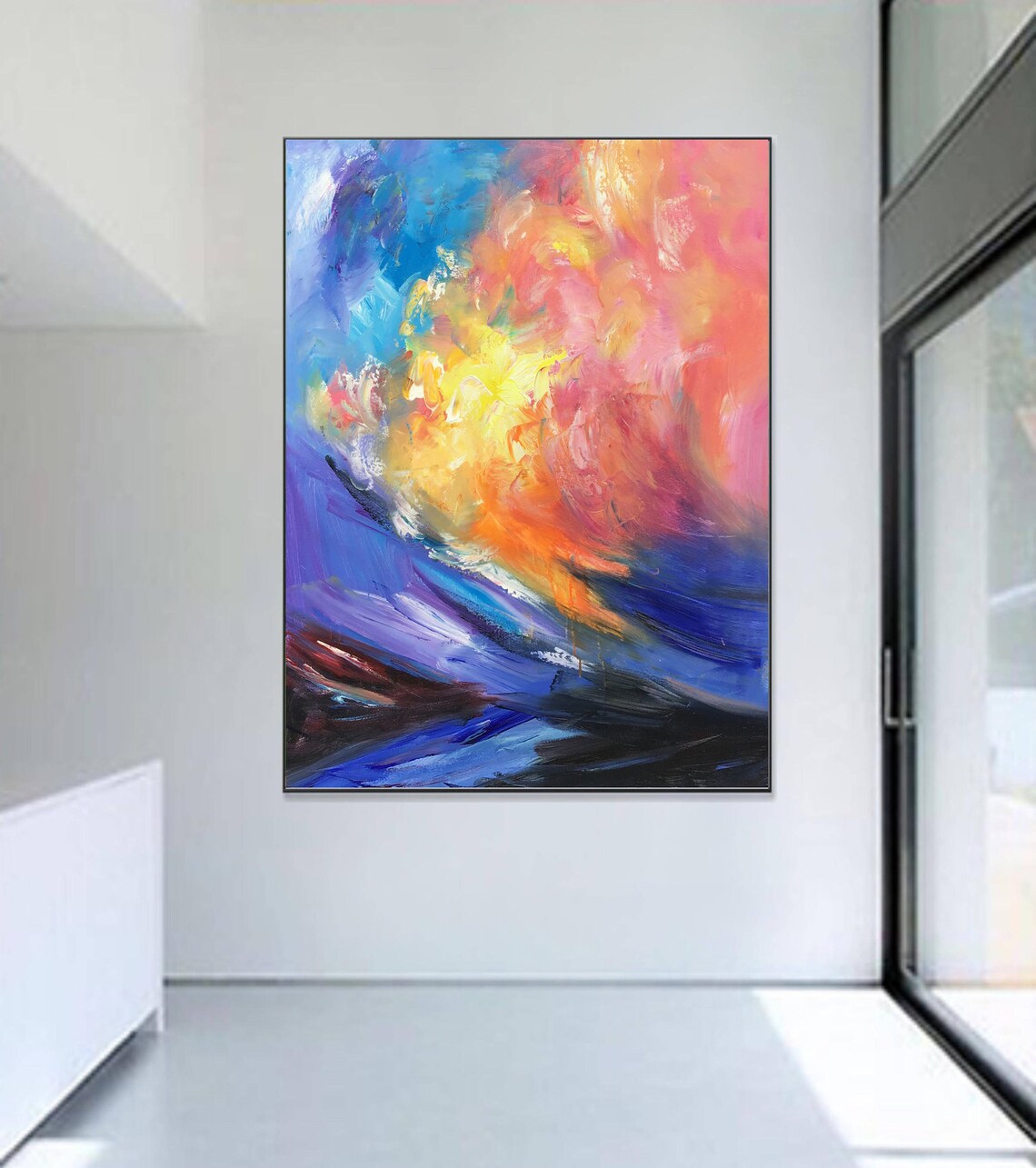 Extra Large Paintingblue Pink Yellow Abstract Painting Etsy