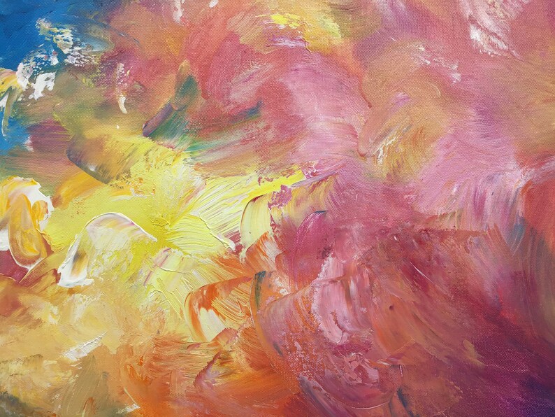 Extra Large Paintingblue Pink Yellow Abstract Painting Etsy