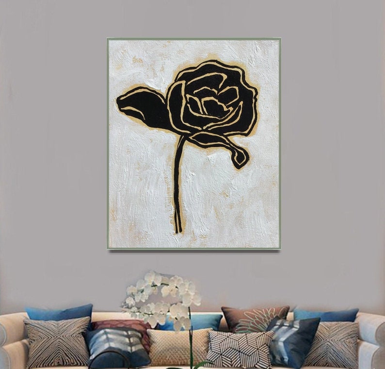 Rose painting Black White paintingOversize Painting Etsy