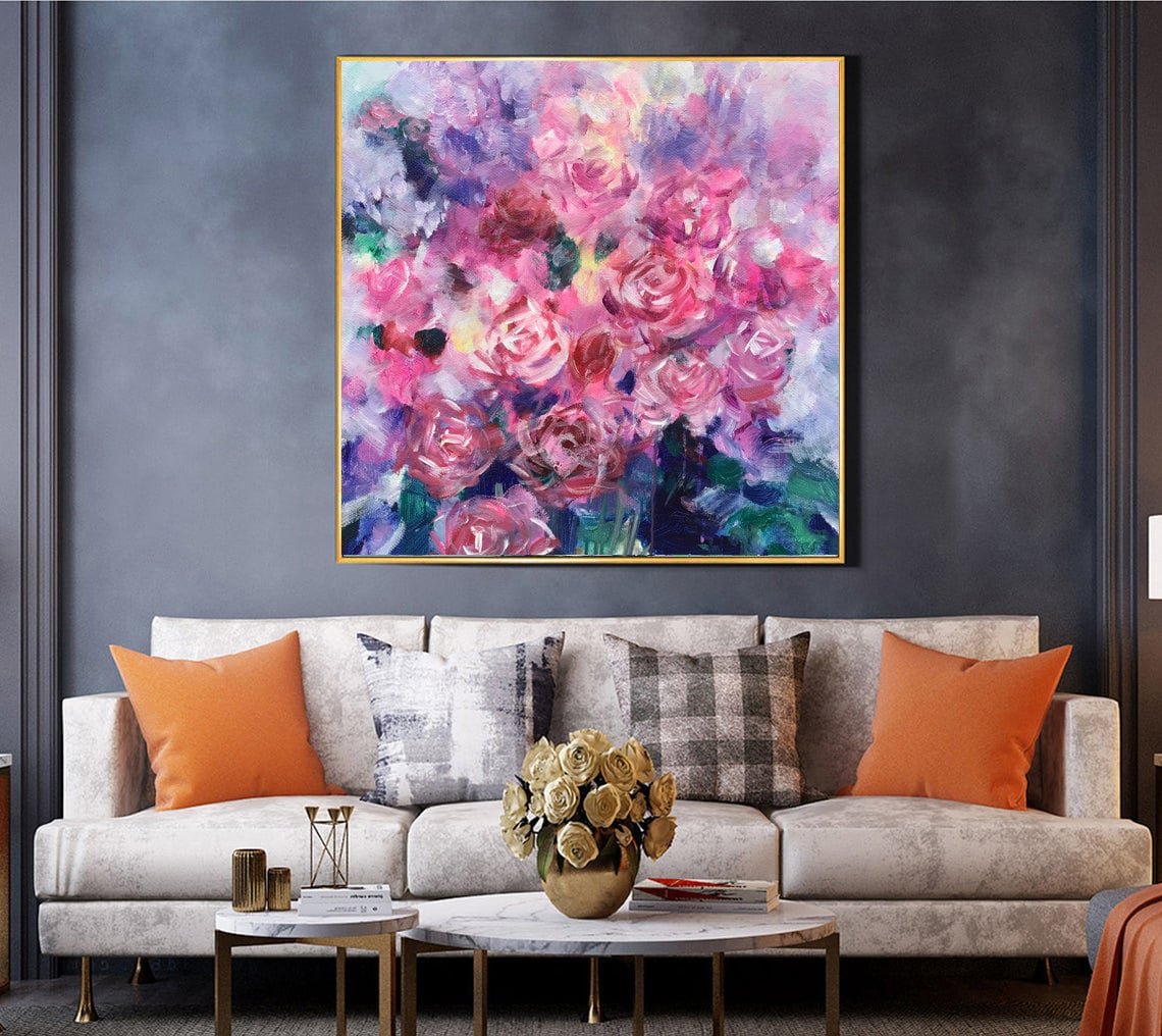 Rose Flower Painting oversize Painting original Large Canvas - Etsy