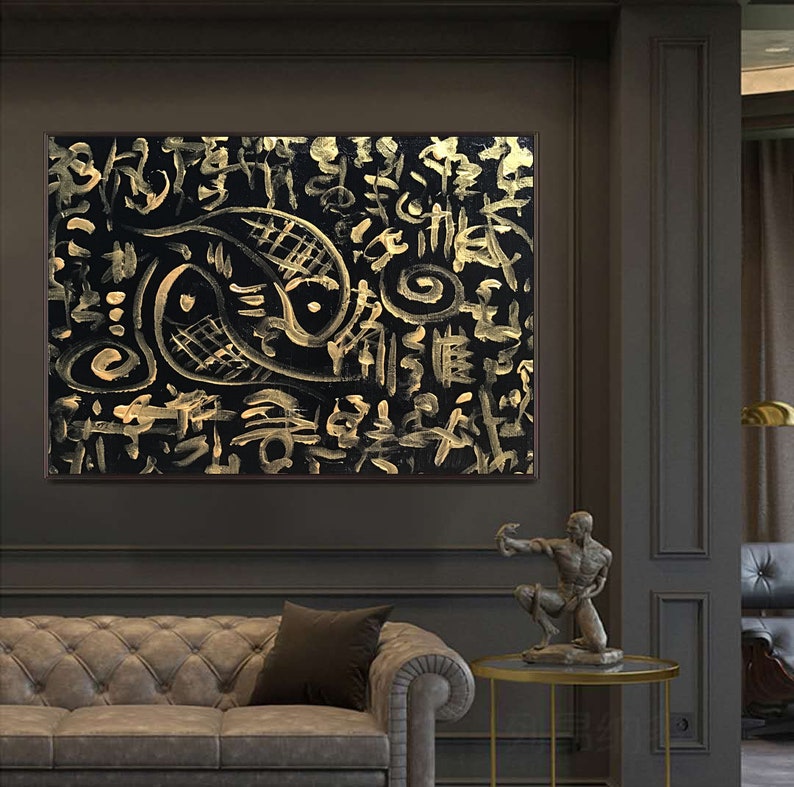 Modern Art Black Gold Abstract Painting Original Large Canvas - Etsy