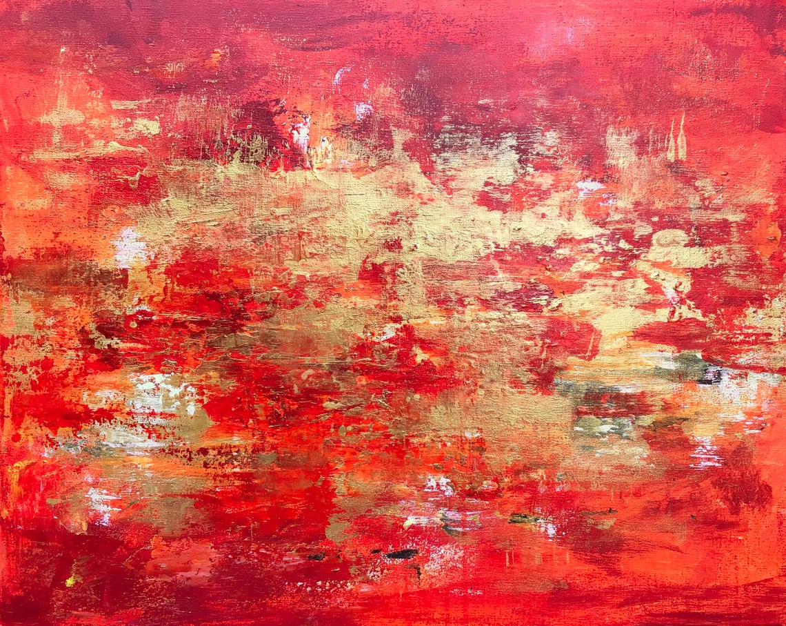 Red Gold Abstract Painting Oversize Painting modern Art Etsy
