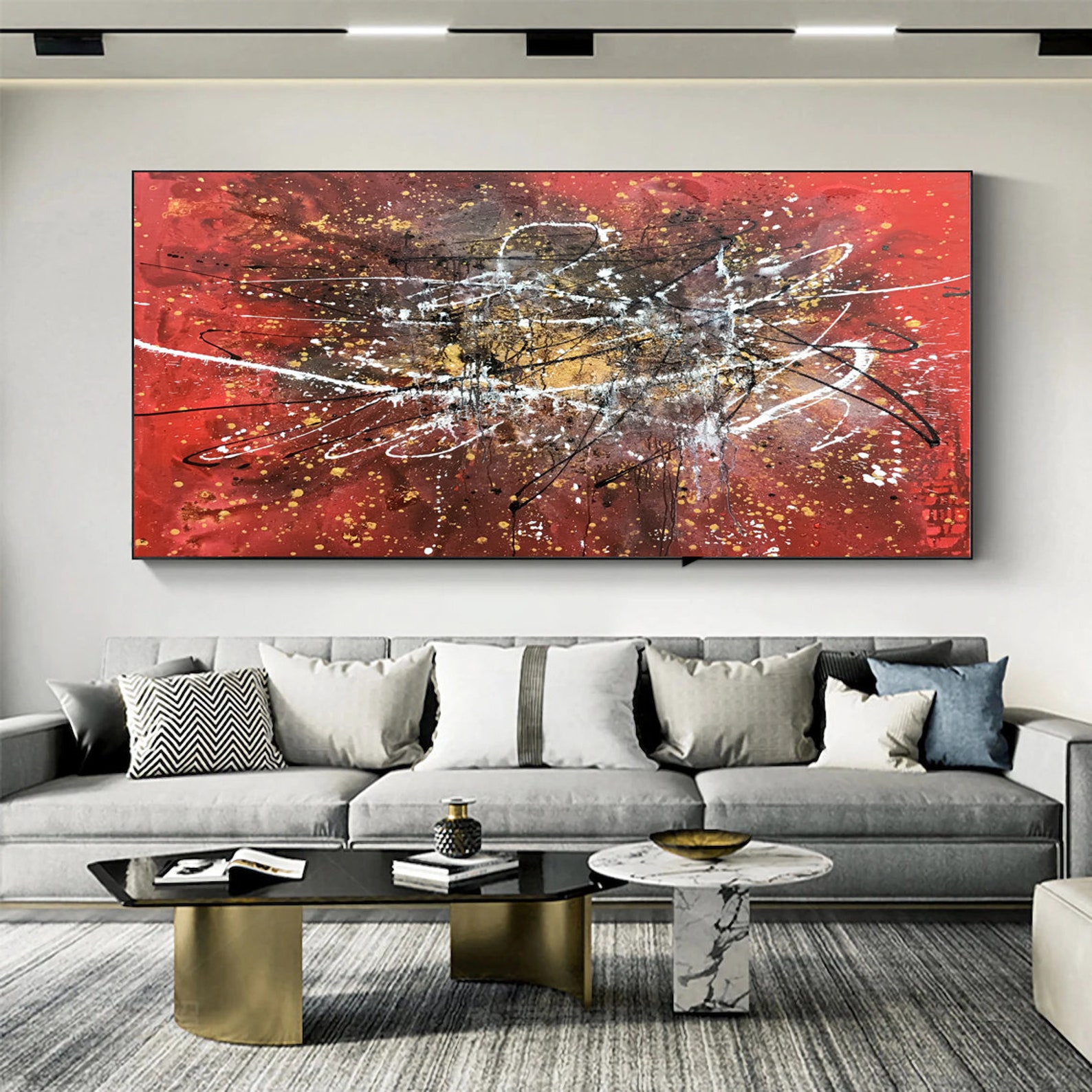 Extra Large Red Gold Abstract Painting modern Artoversize - Etsy