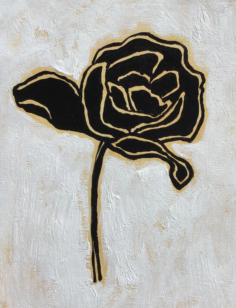 Rose painting Black White Minimalist artOversize Painting Etsy