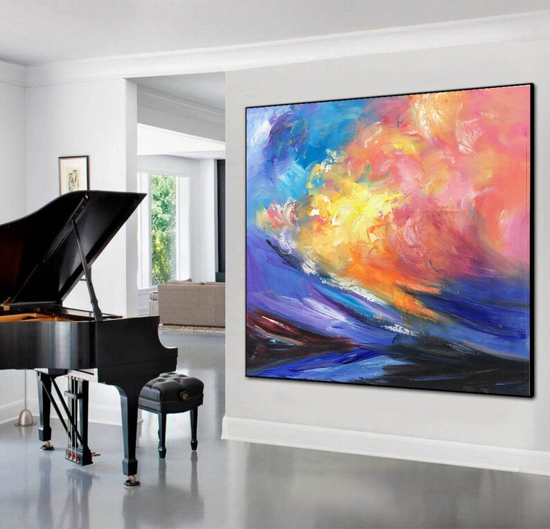 Extra Large Paintingblue Pink Yellow Abstract Painting Etsy