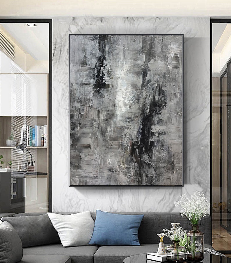Extra Large Black Silver Abstract Painting modern Etsy