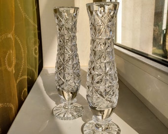 Vintage Hand Cut Crystal Vases - Bohemian Glass Set