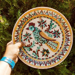 Kosiv ceramics / Peace for Ukraine / Vintage wall decor / clay plate with a painting / Wall plate with bird / Decorative ceramic plate
