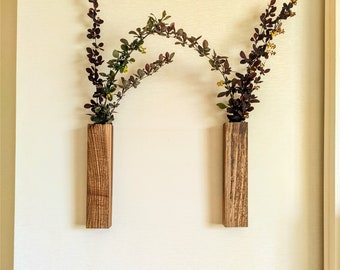 Wooden Hanging Vase / Wall pocket for artificial/dried flowers / Wall mounted planter / Slim Wood Wall Pocket / Wood Hanging Vase