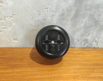 Vintage Black Bakelite Electric Socket - USSR Industrial Lighting