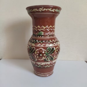 Kosiv ceramic jug / Vintage clay jug / Vintage Ukraine pottery / Rare clay milk jug / Floral ornament ceramic jug / Handpainted clay jug