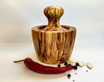 Wooden Mortar and Pestle Set: Herb & Spice Grinder, Kitchen Gift