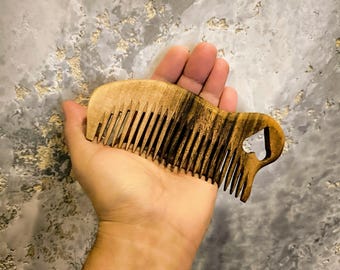 Handmade Walnut Wood Comb: Natural Grain with Heart Carving / Valentine's Day gift