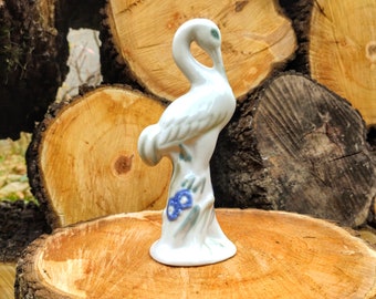 figurine de grue en porcelaine vintage / Porcelaine d'aigrette d'oiseau / Figurine de grue / Polonnoe /