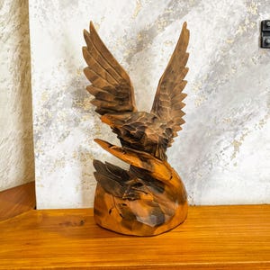 Hand-Carved Wooden Eagle Figurine: Rustic Home Decor, 12 inch