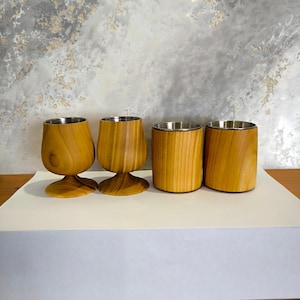 Handmade Cherry Wood Shot Glass Set: Stemmed & Straight