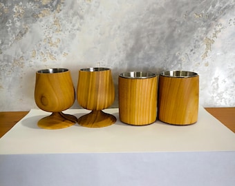 Handmade Cherry Wood Shot Glass Set: Stemmed & Straight