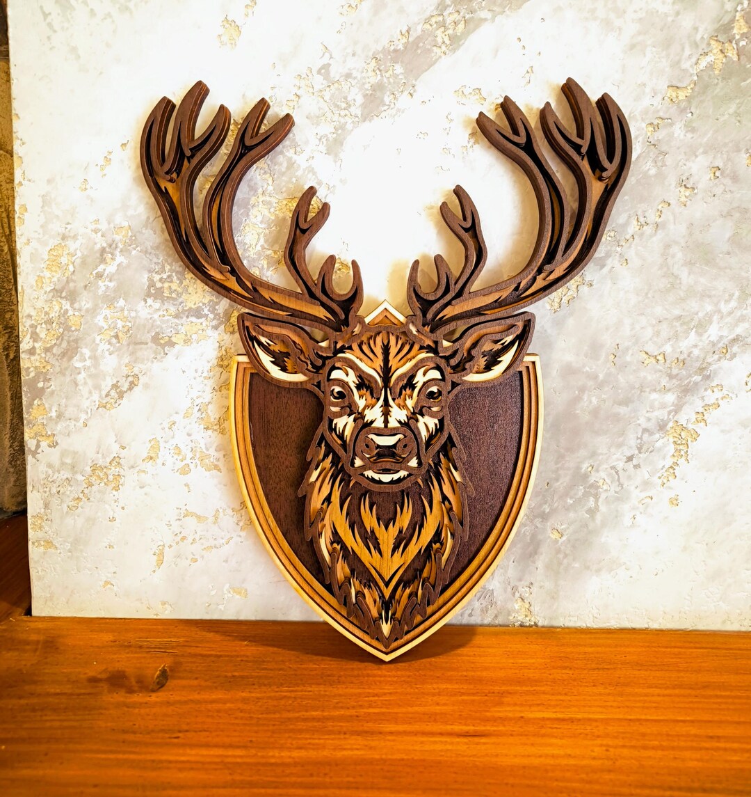 Layered Wood Deer Head Wall Art | Laser Cut Plywood Stag Plaque ...