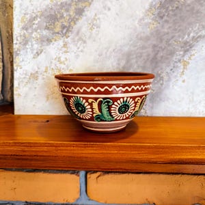 Vintage 1980 Kosiv Ceramic Bowl Hutsul Ukrainian Pottery Hand Painted Folk Art