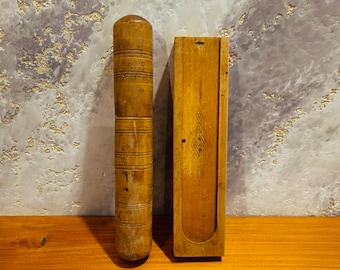 Hand Carved Wooden Pencil Holders: 1930-1940s Vintage Desk Organizer