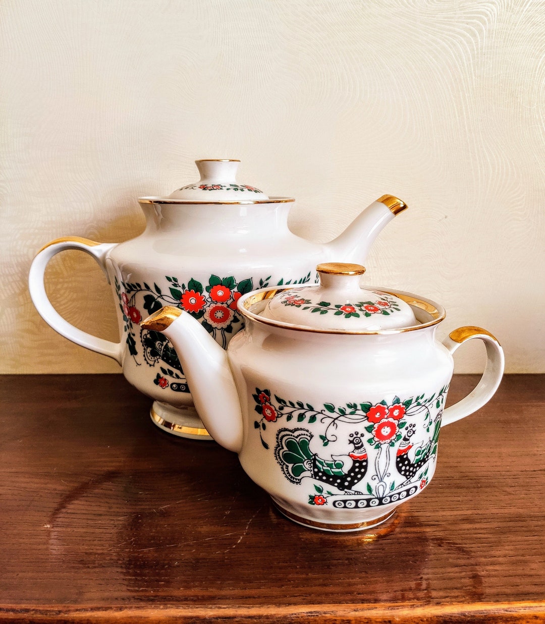 Vintage Ukrainian Porcelain Teapot, Hand-painted Bird Design - Etsy