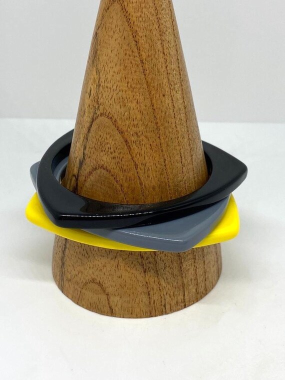 Three Vintage Triangular Bangles Set Stack MCM At… - image 7