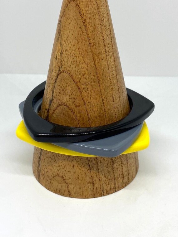 Three Vintage Triangular Bangles Set Stack MCM At… - image 2